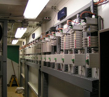 PAC and I/O racks on an industrial control backplane used for modular PLC-style automation