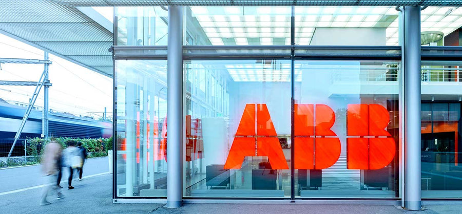 ABB corporate branding associated with the Rotork acquisition announcement in industrial automation