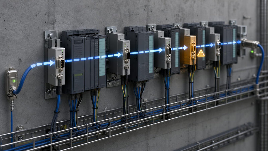 Technician tracing intermittent DH-485 faults around 1747-AIC link couplers