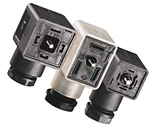 DIN valve connector fitted to an industrial solenoid coil