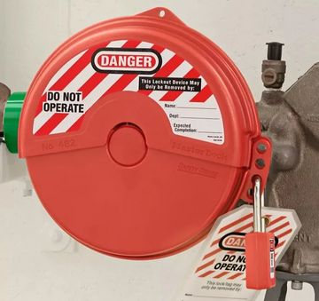 Lockout tagout device securing an industrial energy isolation point