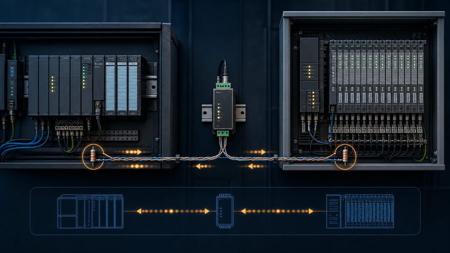 Modbus RTU gateway linking PLC and process control cabinets