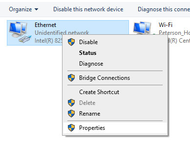 Laptop Ethernet settings used during PLC commissioning