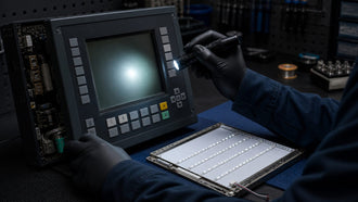 PanelView 1000 terminal undergoing a controlled backlight diagnosis