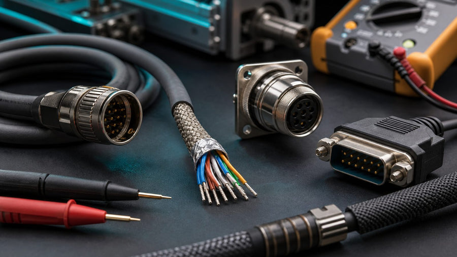 Shielded servo feedback connectors prepared for continuity testing