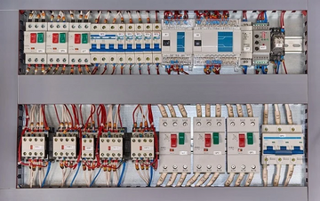 Industrial control cabinet with protective devices and power distribution components